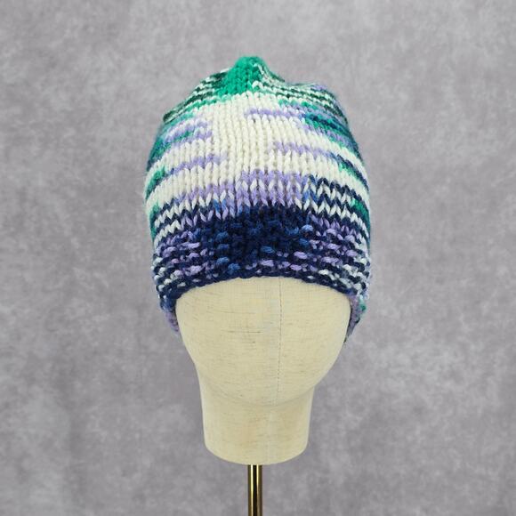 Green Purple Crochet Knit Bucket Cap Hat Fun VTG Y2K Funky Beanie - Picture 2 of 4